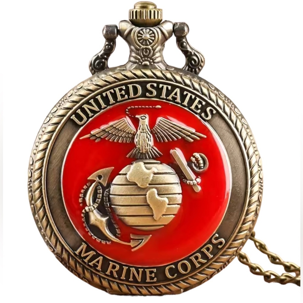 Pocket Watch US Marine Corps Steampunk Chain Quartz Watch Analog Retro Pendant - Picture 15 of 15